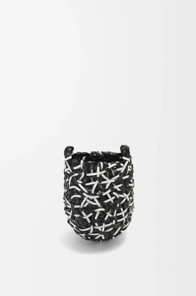 Borsa Nest Basket piccola in pelle di vitello Nero/Bianco