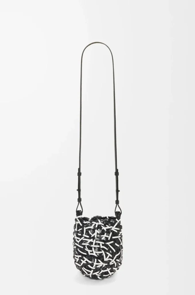 Borsa Nest Basket piccola in pelle di vitello Nero/Bianco