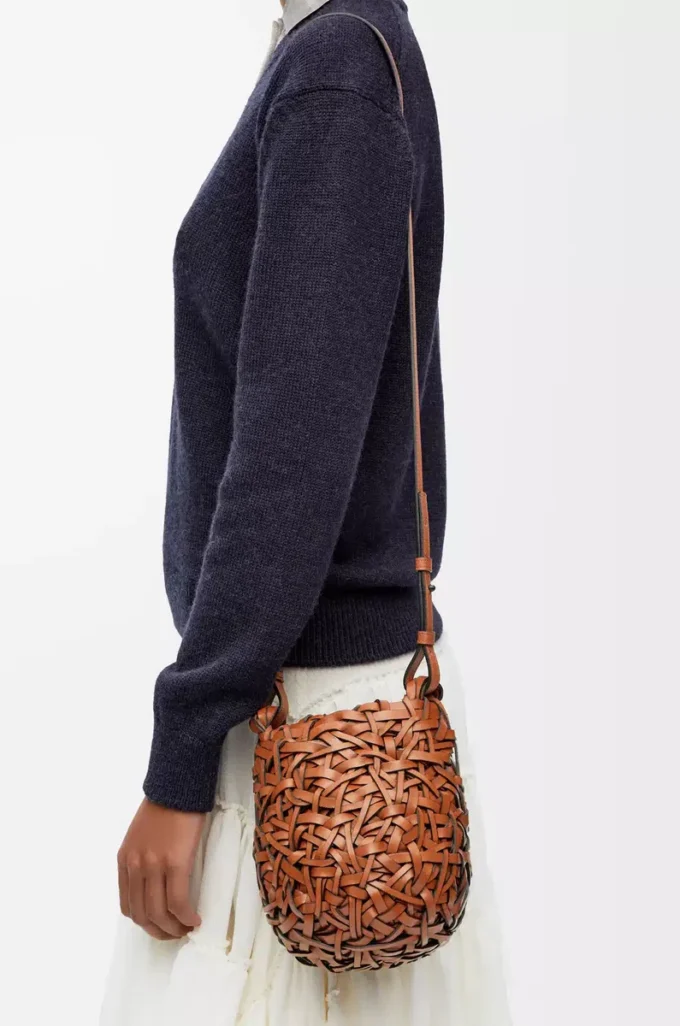 Borsa Nest Basket piccola in pelle di vitello Tan