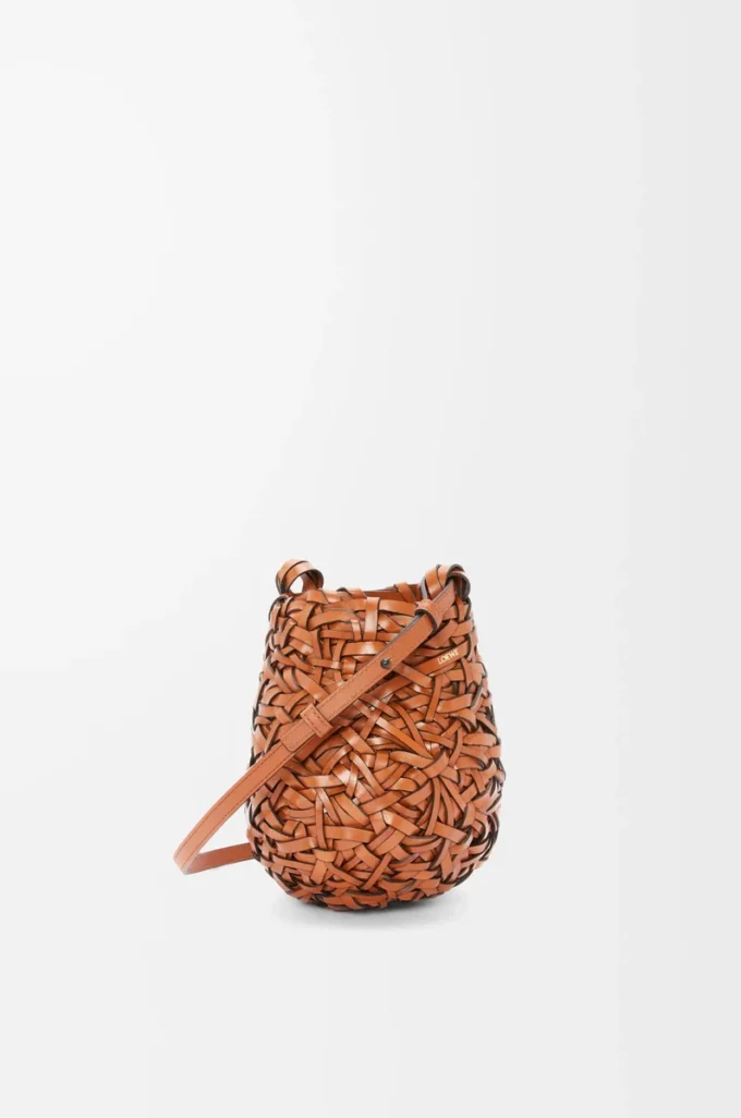 Borsa Nest Basket piccola in pelle di vitello Tan
