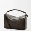 Borsa Panta grande Puzzle in pelle di vitello lucida marrone vintage