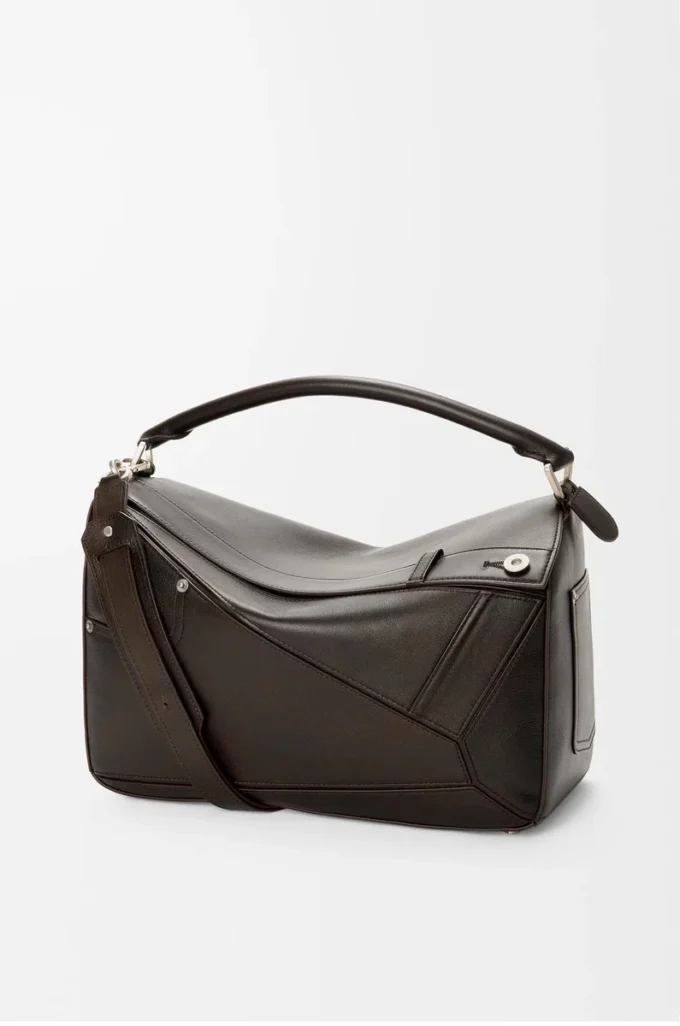 Borsa Panta grande Puzzle in pelle di vitello lucida marrone vintage