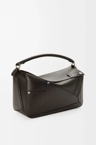 Borsa Panta grande Puzzle in pelle di vitello lucida marrone vintage Borsa Panta grande Puzzle in pelle di vitello lucida marrone vintage