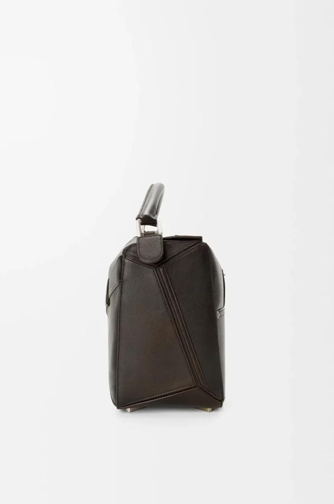 Borsa Panta grande Puzzle in pelle di vitello lucida marrone vintage