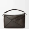 Borsa Panta grande Puzzle in pelle di vitello lucida marrone vintage