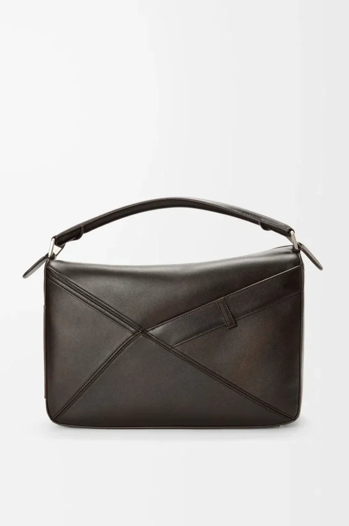 Borsa Panta grande Puzzle in pelle di vitello lucida marrone vintage