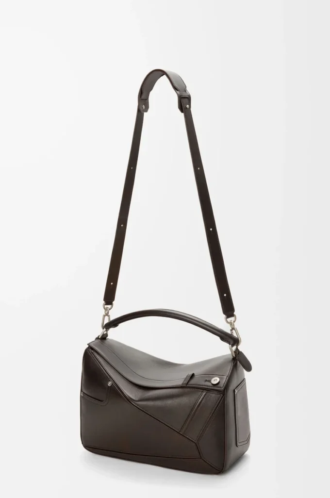 Borsa Panta grande Puzzle in pelle di vitello lucida marrone vintage