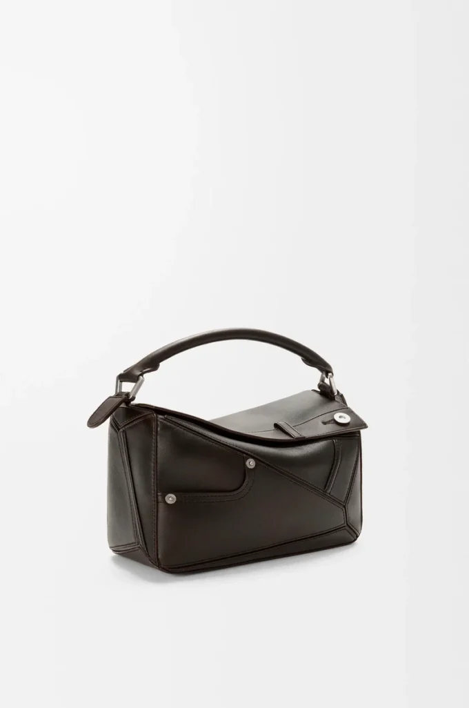 Borsa Panta piccola Puzzle in pelle di vitello lucida marrone vintage Borsa Panta piccola Puzzle in pelle di vitello lucida marrone vintage