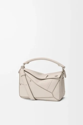 Borsa Panta small Puzzle in pelle di vitello lucida Light Ghost