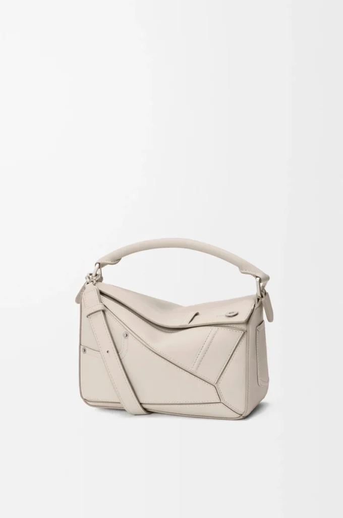 Borsa Panta small Puzzle in pelle di vitello lucida Light Ghost Borsa Panta small Puzzle in pelle di vitello lucida Light Ghost