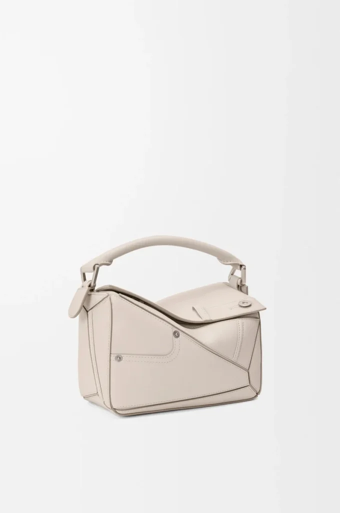 Borsa Panta small Puzzle in pelle di vitello lucida Light Ghost Borsa Panta small Puzzle in pelle di vitello lucida Light Ghost