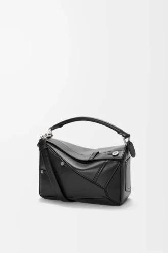 Borsa Panta small Puzzle in pelle di vitello lucida Nero