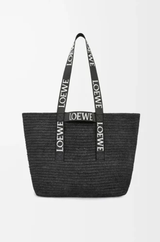 Borsa pieghevole in rafia nera