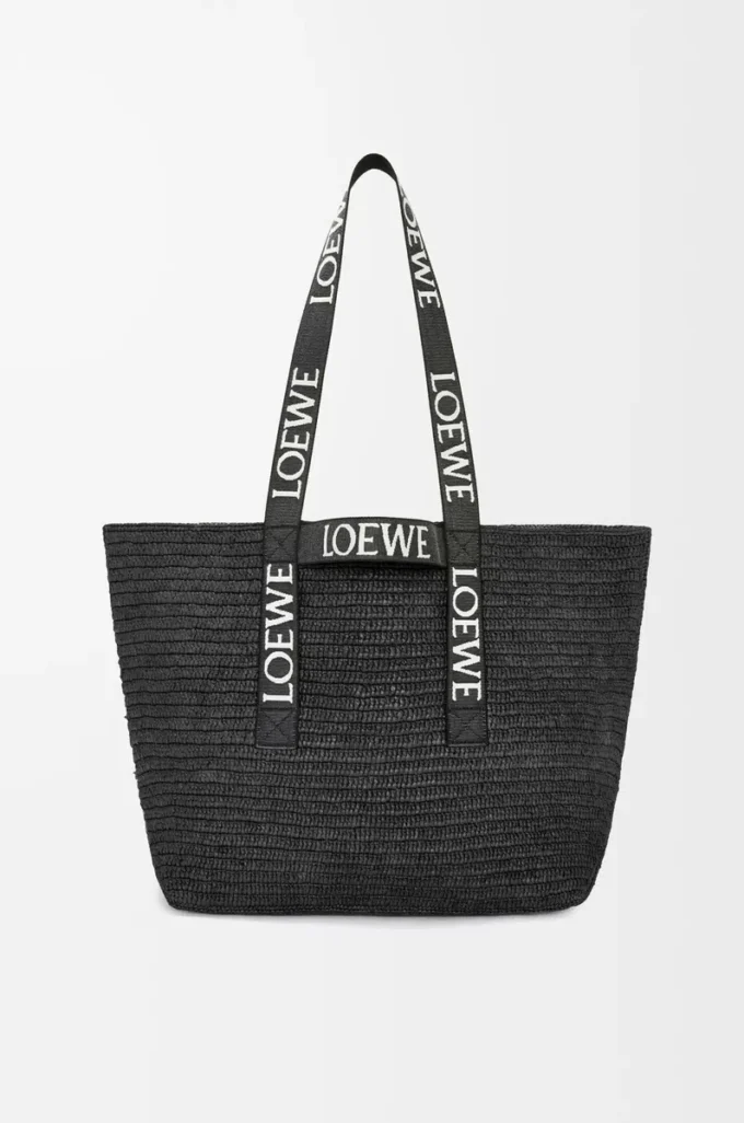 Borsa pieghevole in rafia nera