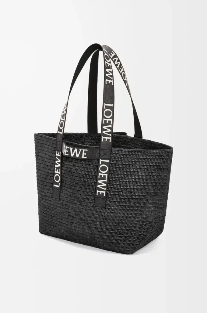 Borsa pieghevole in rafia nera
