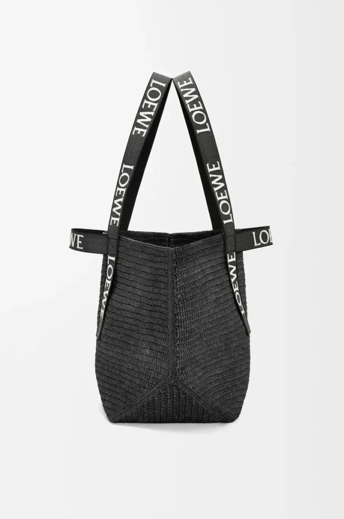 Borsa pieghevole in rafia nera
