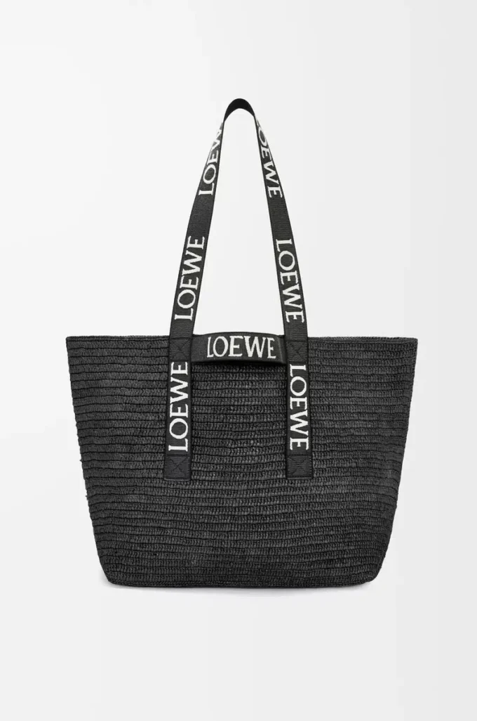 Borsa pieghevole in rafia nera