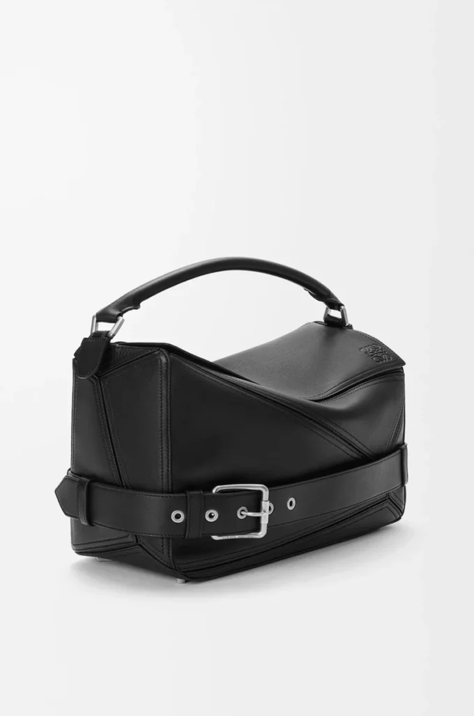Borsa Puzzle Biker grande in pelle di vitello lucida nera Borsa Puzzle Biker grande in pelle di vitello lucida nera