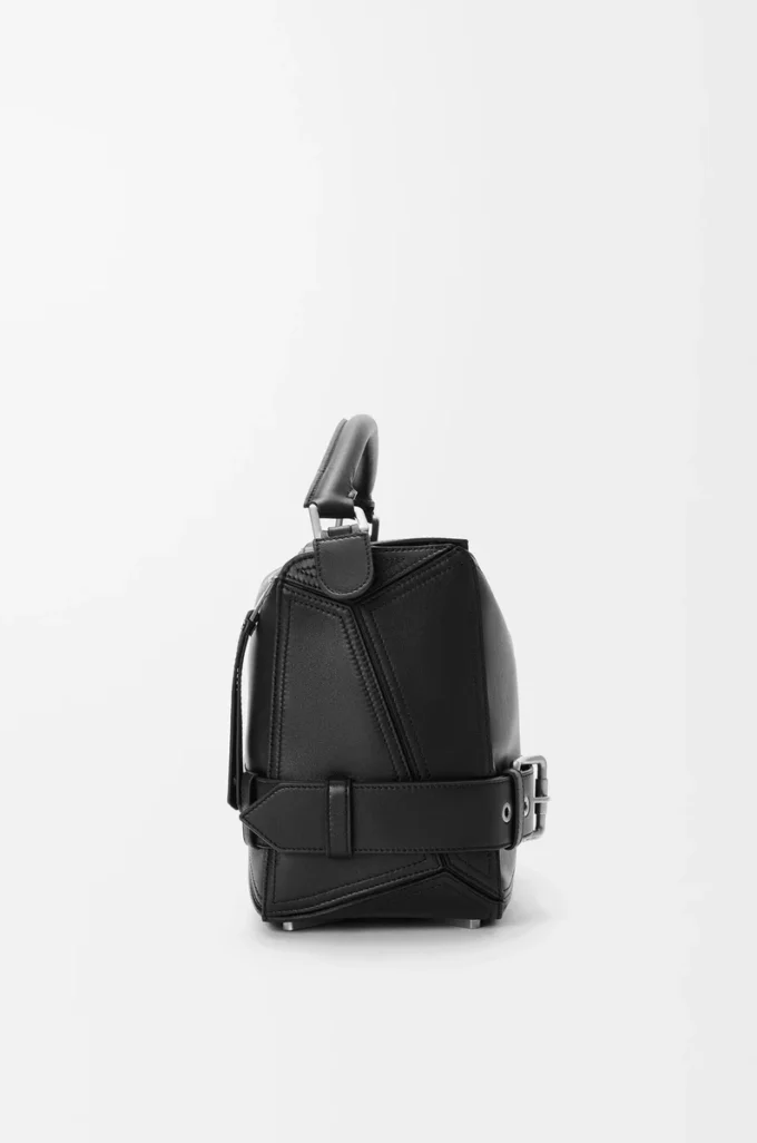 Borsa Puzzle Biker grande in pelle di vitello lucida nera Borsa Puzzle Biker grande in pelle di vitello lucida nera