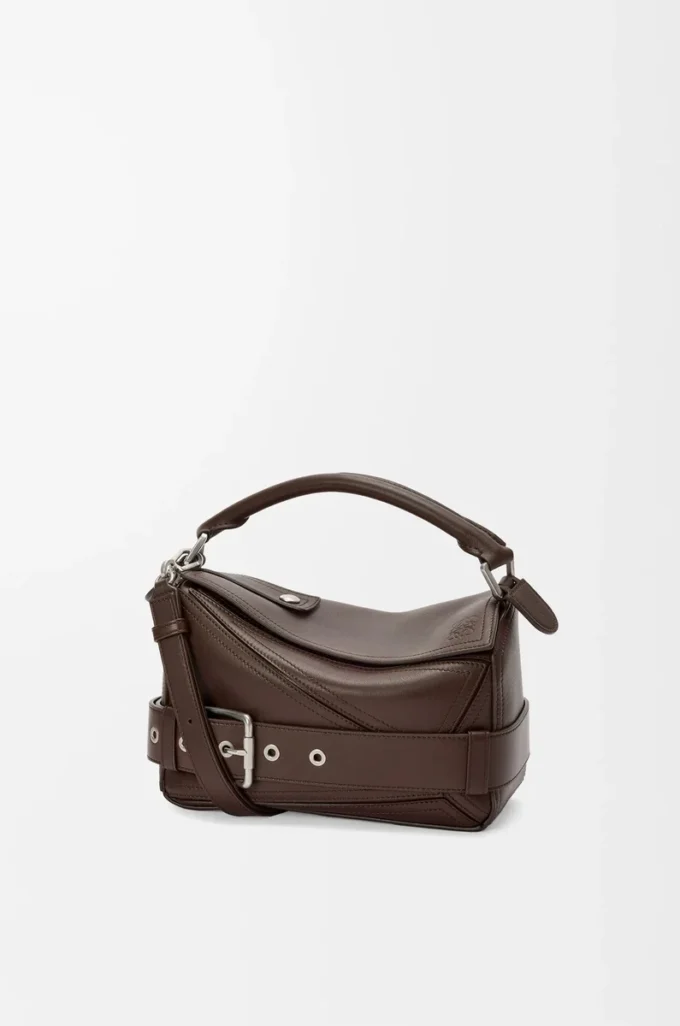 Borsa Puzzle Biker piccola in pelle di vitello lucida Dark Chestnut Borsa Puzzle Biker piccola in pelle di vitello lucida Dark Chestnut