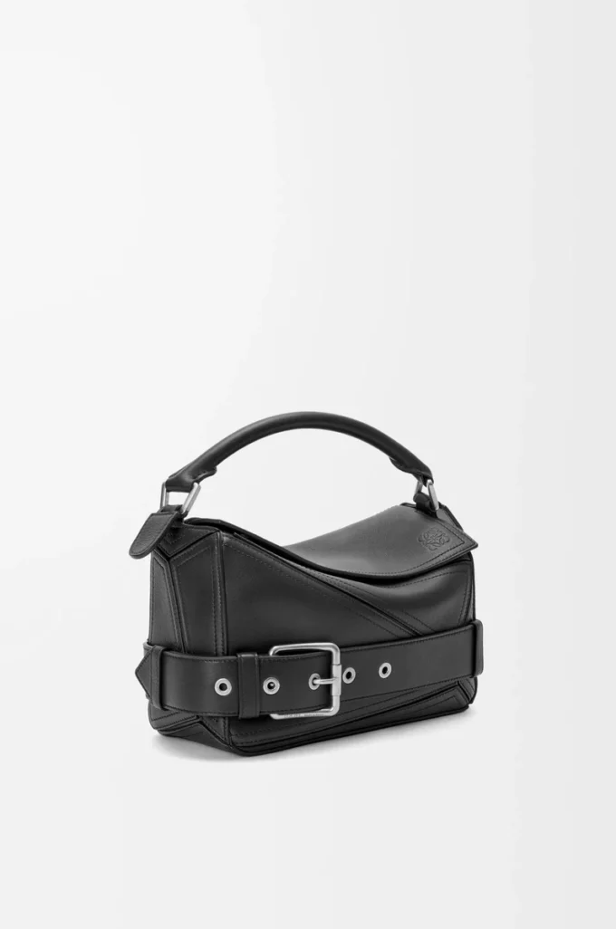 Borsa Puzzle Biker piccola in pelle di vitello lucida nera Borsa Puzzle Biker piccola in pelle di vitello lucida nera