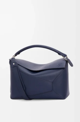 Borsa Puzzle Edge grande in pelle di vitello classica blu abisso