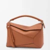 Borsa Puzzle Edge grande in pelle di vitello classica Tan
