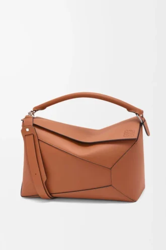 Borsa Puzzle Edge grande in pelle di vitello classica Tan