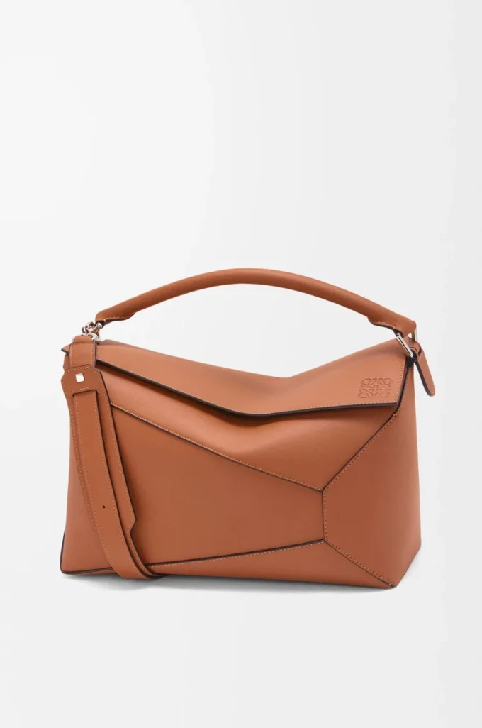 Borsa Puzzle Edge grande in pelle di vitello classica Tan