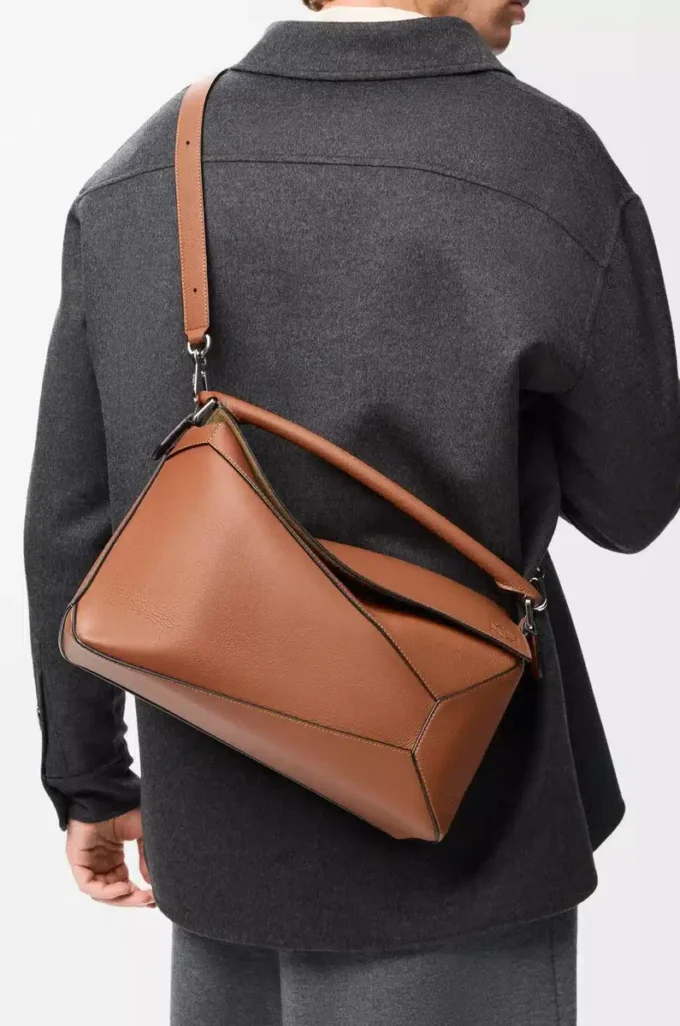 Borsa Puzzle Edge grande in pelle di vitello classica Tan