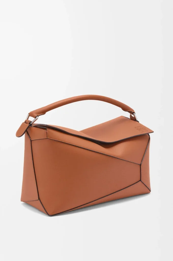 Borsa Puzzle Edge grande in pelle di vitello classica Tan