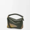 Borsa Puzzle Edge Landscape piccola in pelle di vitello nappa verde bottiglia/ocra Borsa Puzzle Edge Landscape piccola in pelle di vitello nappa verde bottiglia/ocra