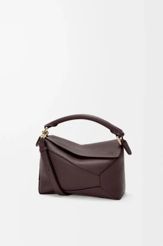 Borsa Puzzle Edge piccola in morbida pelle di vitello martellata Dark Chestnut