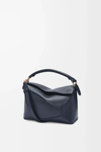 Borsa Puzzle Edge piccola in morbida pelle di vitello martellata Deep Navy