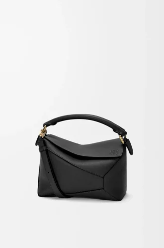 Borsa Puzzle Edge piccola in morbida pelle di vitello martellata nera