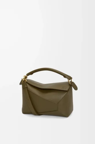 Borsa Puzzle Edge piccola in pelle di vitello classica Dark Khaki