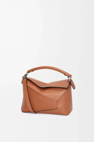 Borsa Puzzle Edge piccola in pelle di vitello classica Tan