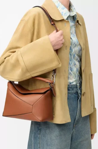 Borsa Puzzle Edge piccola in pelle di vitello classica Tan