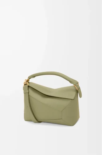 Borsa Puzzle Edge piccola in pelle di vitello classica verde eucalipto