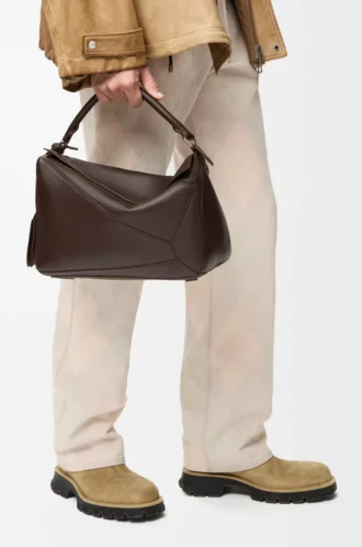 Borsa Puzzle Featherlight grande in pelle di agnello nappa Dark Chestnut