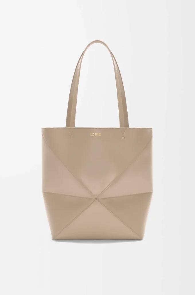 Borsa Puzzle Fold media in pelle di vitello lucida color sabbia Borsa Puzzle Fold media in pelle di vitello lucida color sabbia