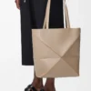 Borsa Puzzle Fold media in pelle di vitello lucida color sabbia Borsa Puzzle Fold media in pelle di vitello lucida color sabbia