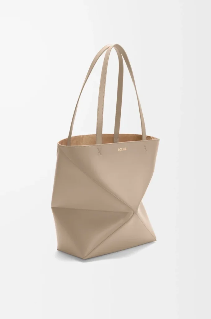 Borsa Puzzle Fold media in pelle di vitello lucida color sabbia Borsa Puzzle Fold media in pelle di vitello lucida color sabbia