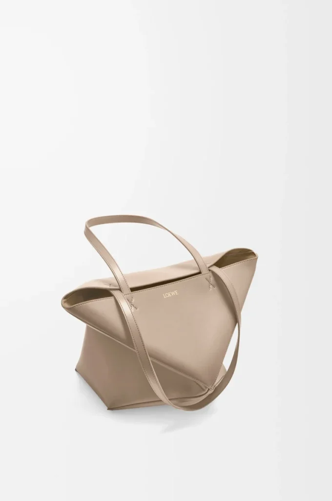 Borsa Puzzle Fold media in pelle di vitello lucida color sabbia Borsa Puzzle Fold media in pelle di vitello lucida color sabbia
