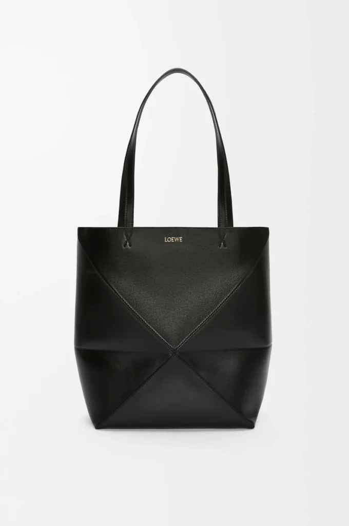 Borsa Puzzle Fold media in pelle di vitello lucida nera Borsa Puzzle Fold media in pelle di vitello lucida nera