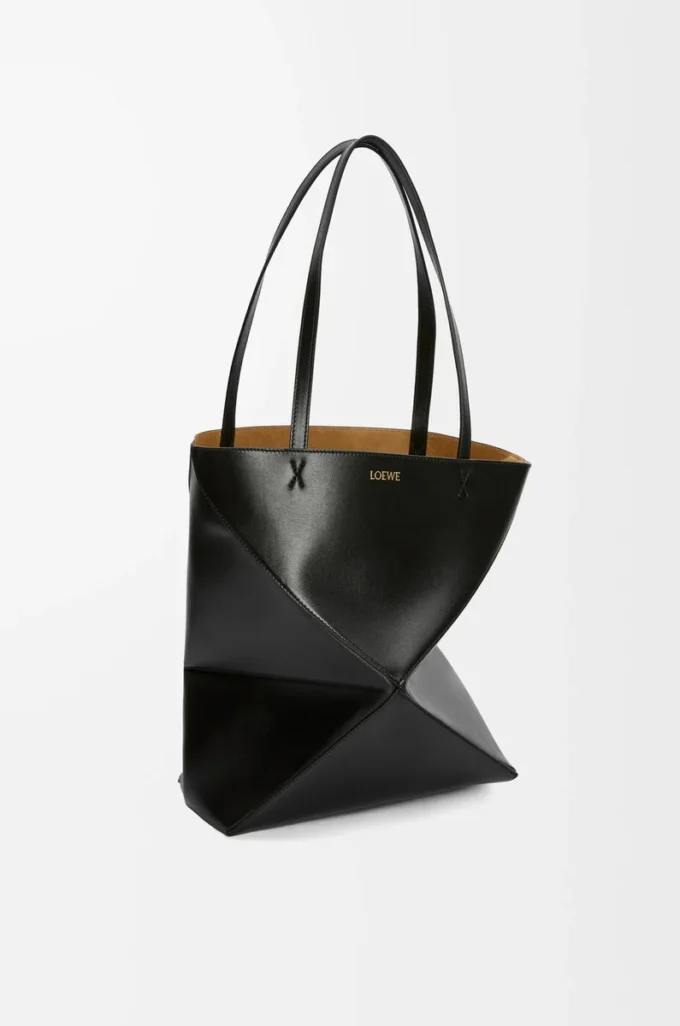 Borsa Puzzle Fold media in pelle di vitello lucida nera Borsa Puzzle Fold media in pelle di vitello lucida nera