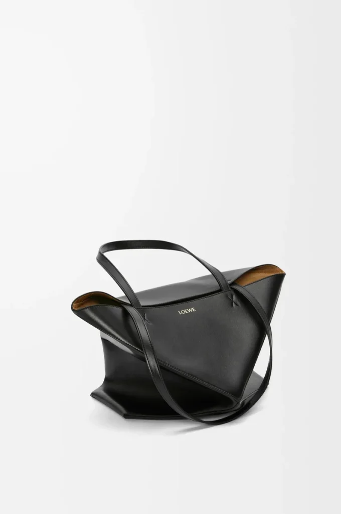 Borsa Puzzle Fold media in pelle di vitello lucida nera Borsa Puzzle Fold media in pelle di vitello lucida nera