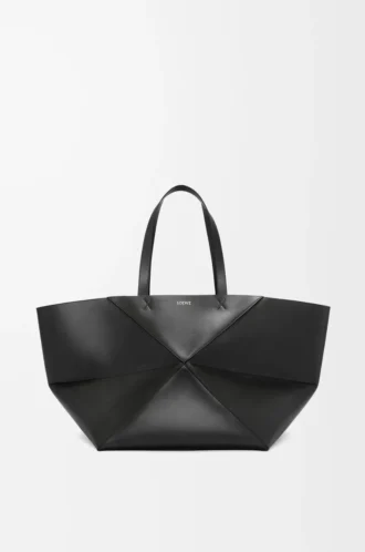 Borsa Puzzle Fold XXL in pelle di vitello lucida Nero