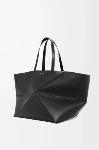 Borsa Puzzle Fold XXL in pelle di vitello lucida Nero