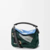 Borsa Puzzle Futurist Cat piccola in maglia ricamata e pelle di vitello classica Multicolor Verde